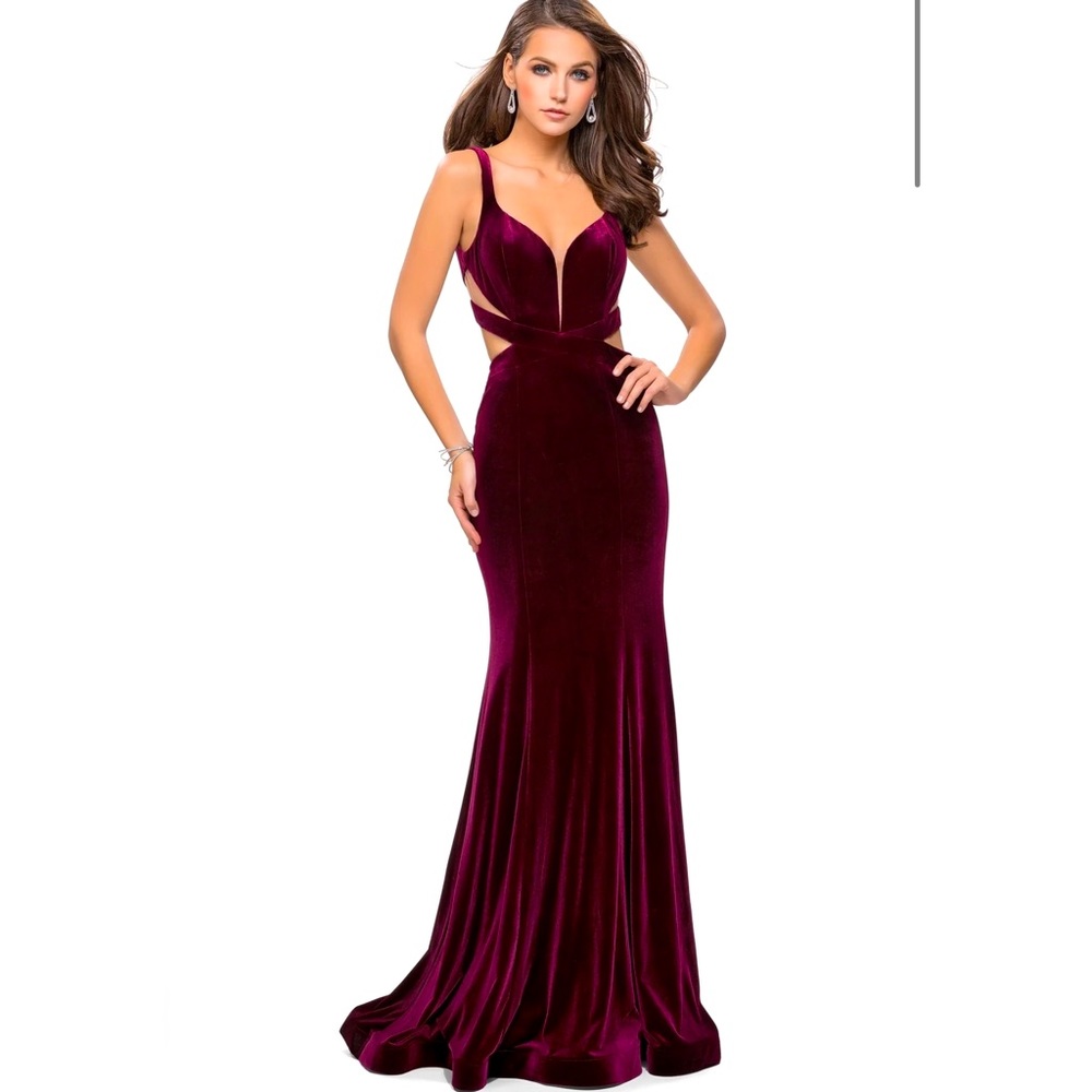 La Femme Burgundy Velvet Dress